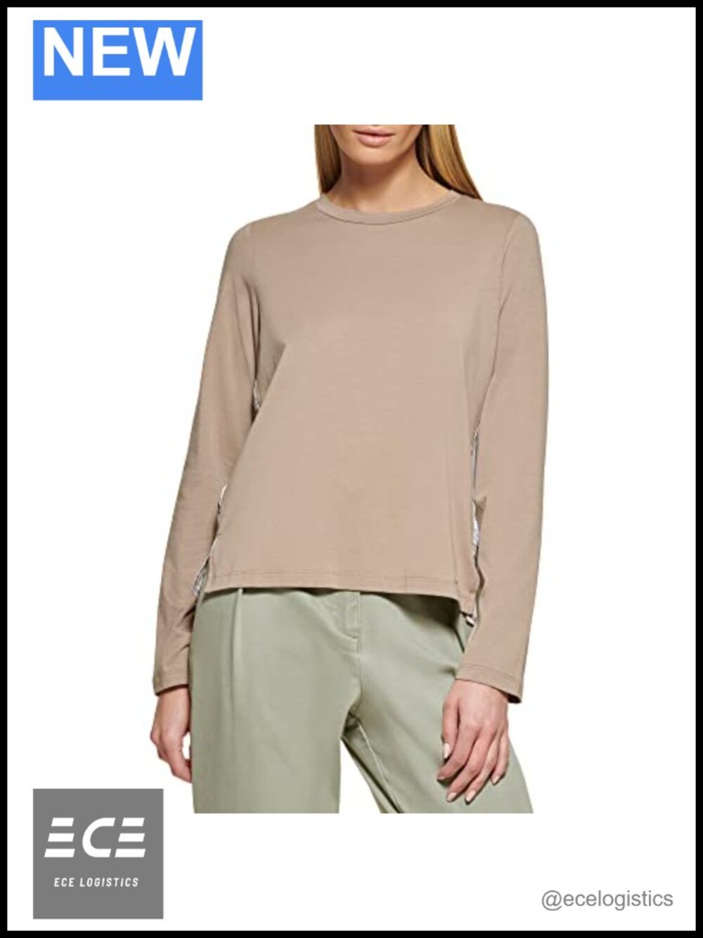 Long Sleeve Mixed Media Crewneck Sportswear Top Pullover